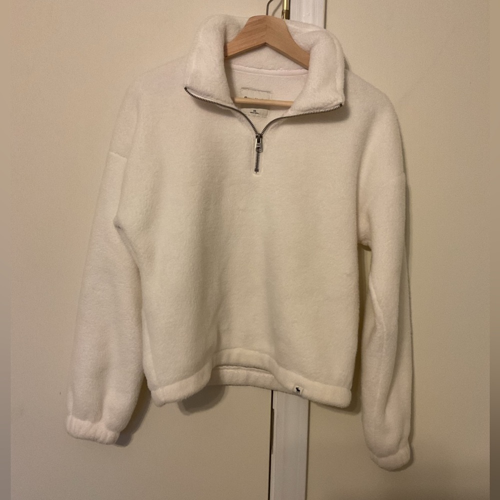 NWOT Abercrombie & Fitch Quarter Zip Fleece Sweatshirt White Women’s XS